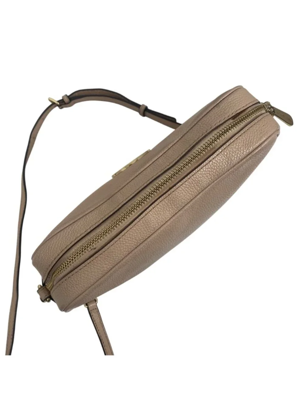 Michael Kors Fulton Blush Pink Pebbled Leather Crossbody Bag Gold Chain Strap